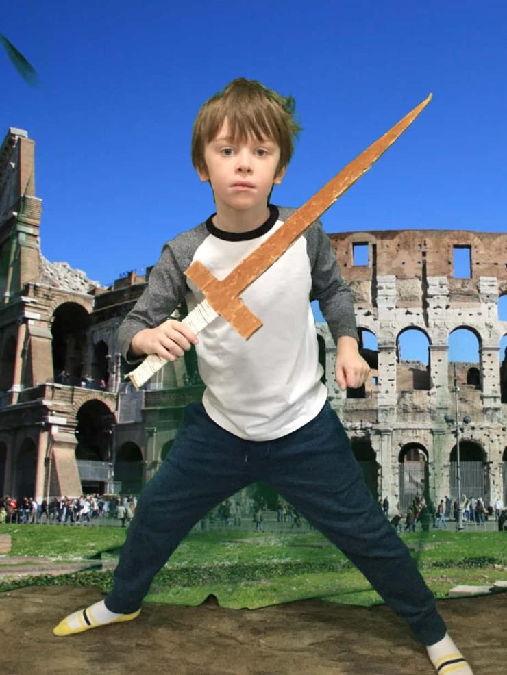 Young person using green screen